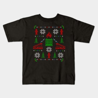 Firefighter Ugly Christmas Sweater Fireman Christmas Kids T-Shirt